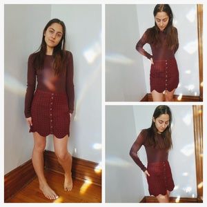 Red button up skirt with scallop hem